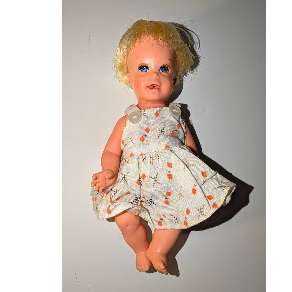 Vintage Dressed Tiny Cheerful Tearful Baby Doll by Mattel, 1966, Hong Kong